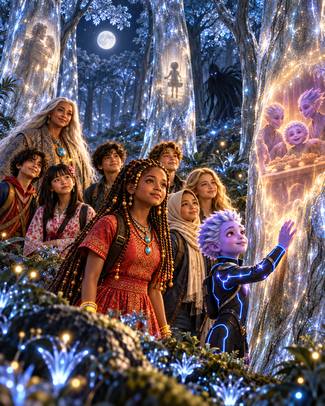 A silver-lit magical forest